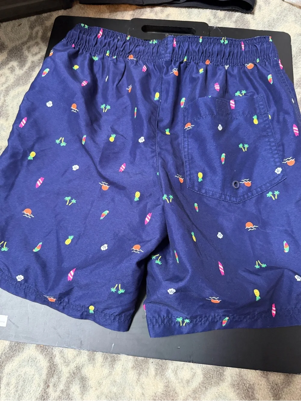 Cat & Jack Navy Swim Trunks with Bright Surf and Fruit Print